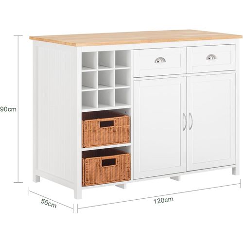 Îlot Central De Cuisine, 1 Porte-bouteille, 2 Tiroirs, 2 Portes Et 2 Paniers En Rotin, Knl05-w