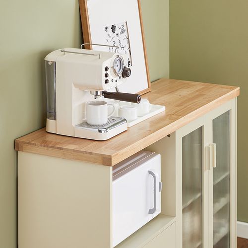 Placard De Cuisine Avec 2 Portes Vitrées, Meuble Micro-ondes, 120 X 40 X 90 Cm, Beige, Fsb81-mi