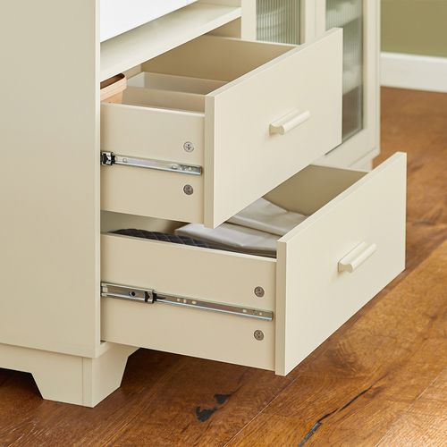 Placard De Cuisine Avec 2 Portes Vitrées, Meuble Micro-ondes, 120 X 40 X 90 Cm, Beige, Fsb81-mi