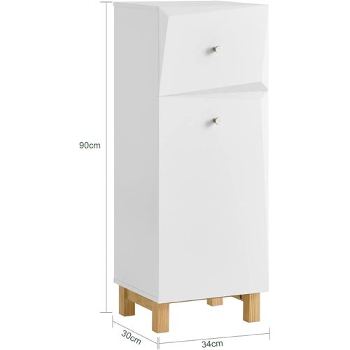 Armoire à Linge, Corbeille à Linge Avec 1 Tiroir Et 1 Panier à Linge Amovible, Blanc, BZr93-w