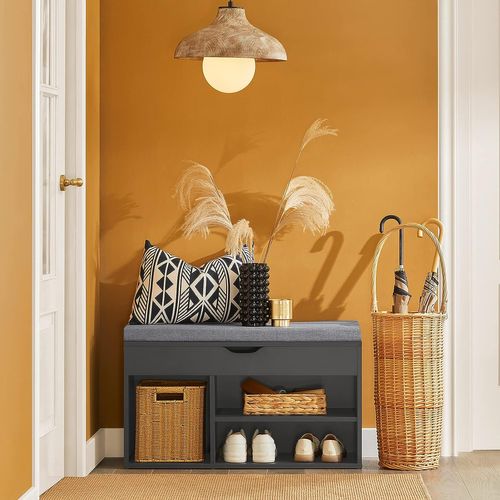 Banc De Rangement à Chaussures Bottes Avec Coussin Rembourré Meuble D'entrée, Fsr45-dg