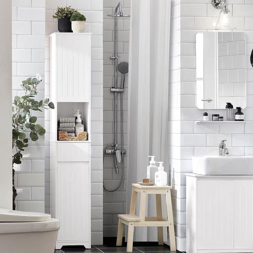 Meuble Colonne De Salle De Bain Armoire Haute Avec 2 Portes Et 1 Tiror Et 1 Compartiment, BZr109-w