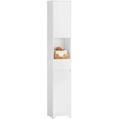 Meuble Colonne De Salle De Bain Armoire Haute Avec 2 Portes Et 1 Tiror Et 1 Compartiment, BZr109-w