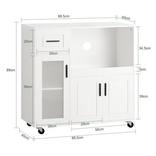Meuble Micro-ondes Buffet Commode Sur Roulettes Avec 3 Portes, 1 Tiroir, 1 Compartiment, Fsb78-w
