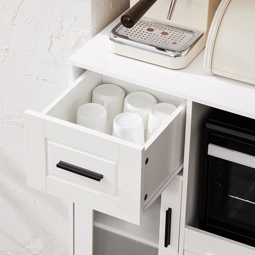 Meuble Micro-ondes Buffet Commode Sur Roulettes Avec 3 Portes, 1 Tiroir, 1 Compartiment, Fsb78-w