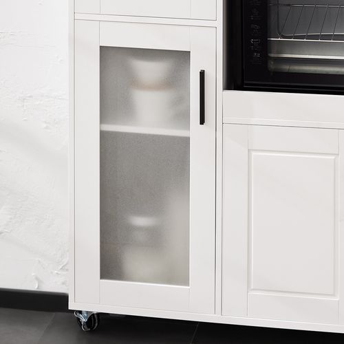 Meuble Micro-ondes Buffet Commode Sur Roulettes Avec 3 Portes, 1 Tiroir, 1 Compartiment, Fsb78-w