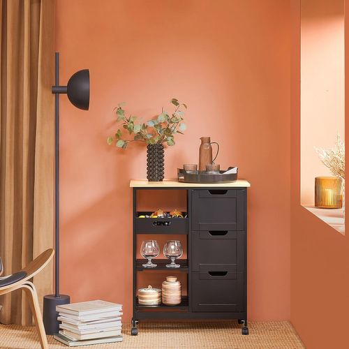 Chariot De Service Desserte De Cuisine à Roulettes Table Roulante Meuble De Rangement, Fkw79-sch