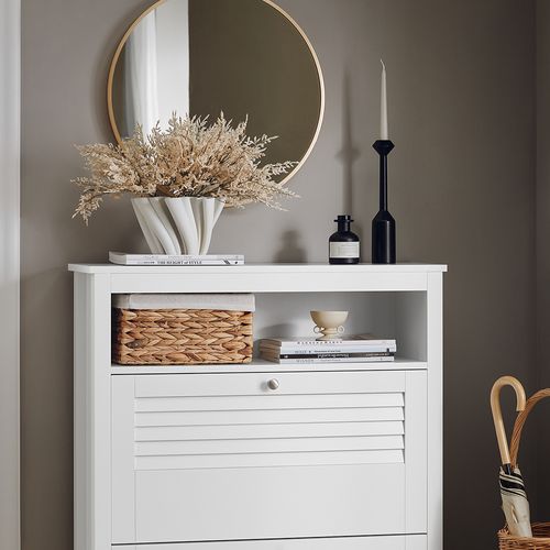 Armoire à Chaussures Commode à Chaussures 2 Abattants Meuble De Rangement à Chaussures, Fsr152-w