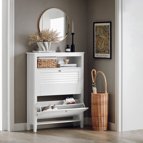 Armoire à Chaussures Commode à Chaussures 2 Abattants Meuble De Rangement à Chaussures, Fsr152-w