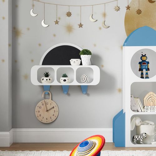 Étagères De Rangement Suspendue, 1 Tableau Noir En Demi-lune, 3 Compartiments Et 3 Crochets, Kmb86-w