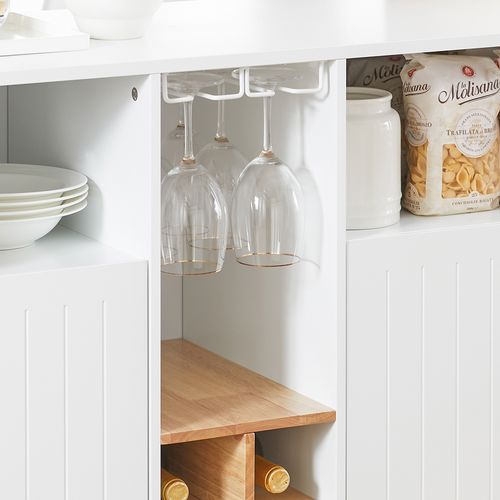 Knl07-wn Ilot Central Mange-debout Avec 2 Portes, Porte-verres à Vin, Porte-bouteilles