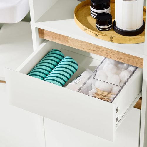 Colonne Salle De Bain Avec 2 Portes, Tiroir, Compartiment Et Étagères Réglables Blanc, BZr80-w