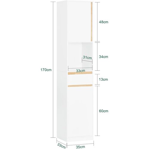 Colonne Salle De Bain Avec 2 Portes, Tiroir, Compartiment Et Étagères Réglables Blanc, BZr80-w