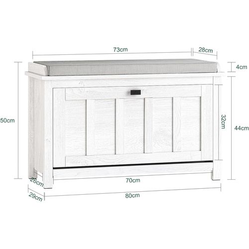 Banc à Chaussures Avec Coussin Rembourrée 1 Abattant, Blanc Vintage, Fsr161-w