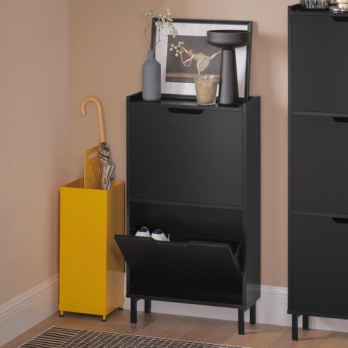 Meuble à Chaussures Meuble De Rangement à Chaussures Avec 2 Abattants, Noir, Fsr151-sch