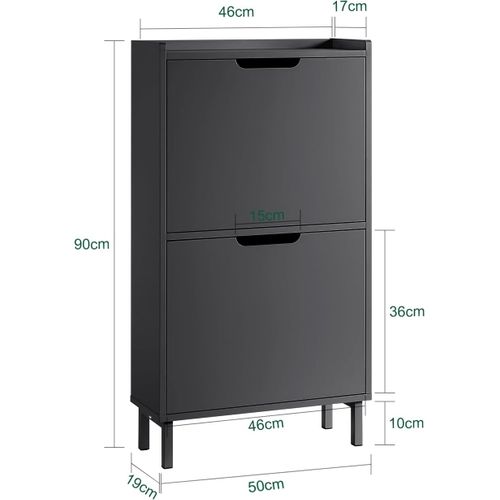 Meuble à Chaussures Meuble De Rangement à Chaussures Avec 2 Abattants, Noir, Fsr151-sch