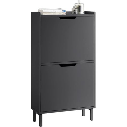 Meuble à Chaussures Meuble De Rangement à Chaussures Avec 2 Abattants, Noir, Fsr151-sch