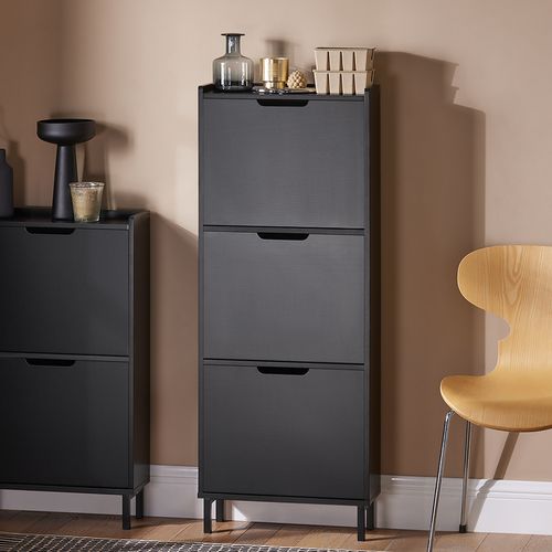 Meuble à Chaussures Meuble De Rangement à Chaussures Avec 3 Abattants, Noir , Fsr151-h-sch