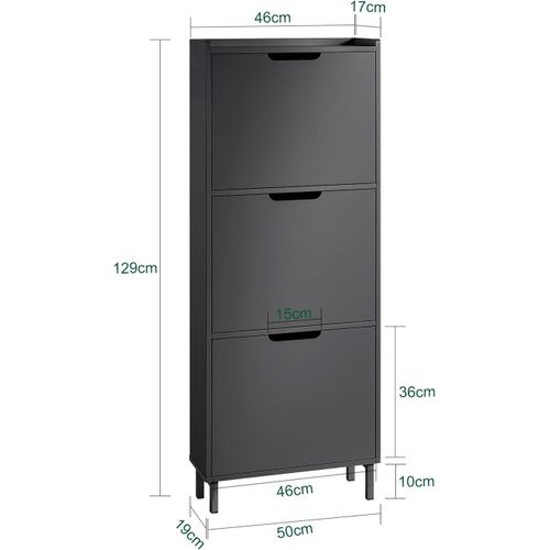 Meuble à Chaussures Meuble De Rangement à Chaussures Avec 3 Abattants, Noir , Fsr151-h-sch