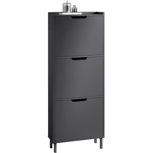 Meuble à Chaussures Meuble De Rangement à Chaussures Avec 3 Abattants, Noir , Fsr151-h-sch