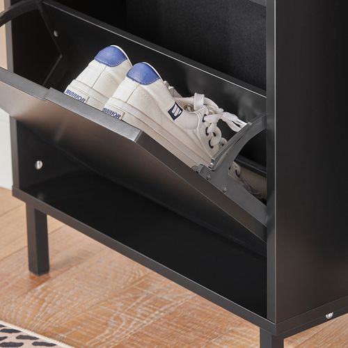 Meuble à Chaussures Meuble De Rangement à Chaussures Avec 3 Abattants, Noir , Fsr151-h-sch