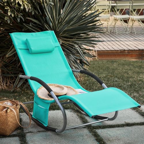 Bain De Soleil Chaise Longue Appui-tête Et Pochette Latérale Et Repose-pieds, Ogs28-tb