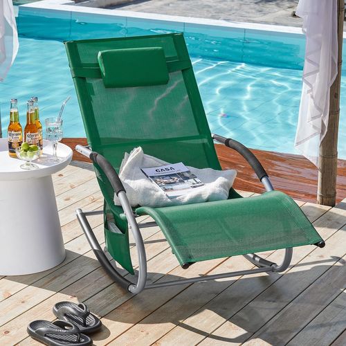 Bain De Soleil Chaise Longue Appui-tête Et Pochette Latérale Et Repose-pieds, Ogs28-wd