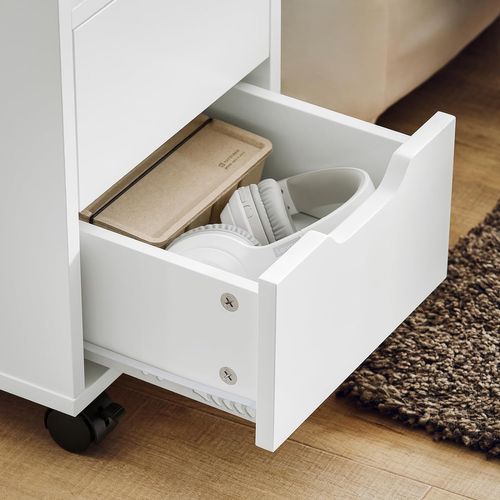 Bout De Canapé, Table D'appoint Avec 2 Tiroirs, Compartiment Ouvert, Blanc, Fbt130-wn