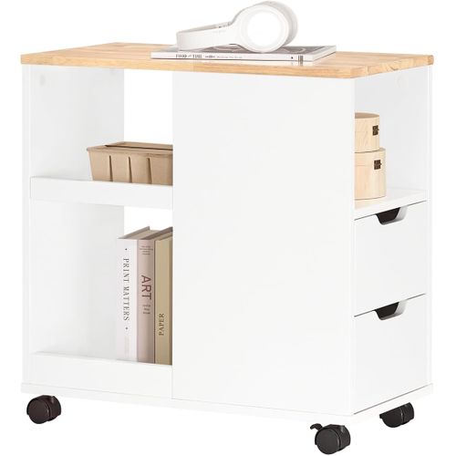 Bout De Canapé, Table D'appoint Avec 2 Tiroirs, Compartiment Ouvert, Blanc, Fbt130-wn