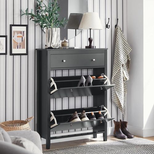 Armoire à Chaussures 2 Abattants Meuble D'entrée Coffre Rangement Noir, Fsr89-sch