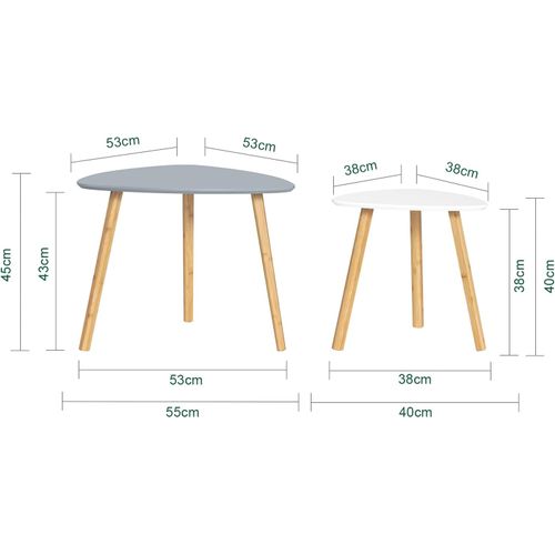 Tables Basses Gigognes Table Café Table D'appoint – Set De 2, Gris Et Blanc, Fbt74-hg