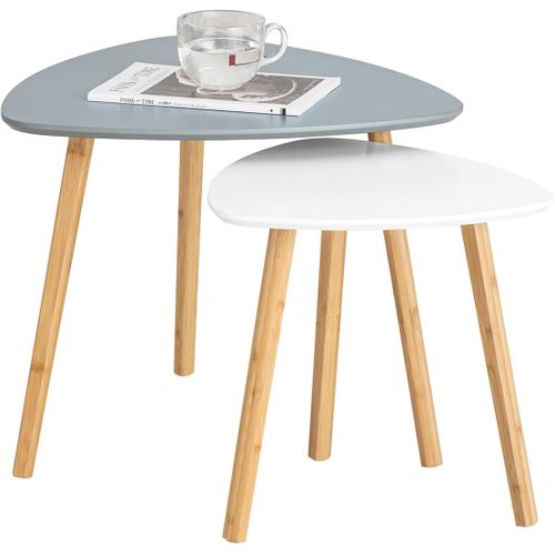 Tables Basses Gigognes Table Café Table D'appoint – Set De 2, Gris Et Blanc, Fbt74-hg
