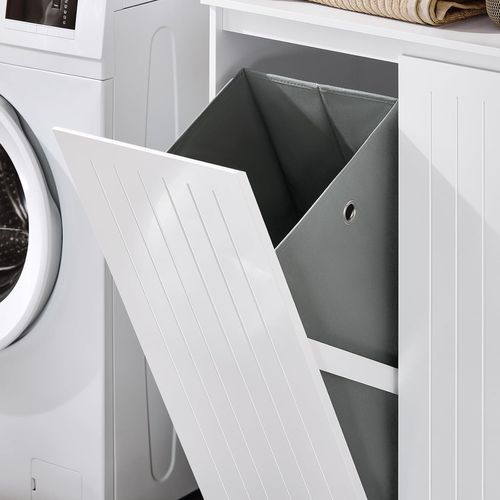 Meuble Salle De Bain Avec Portes, 2 Paniers à Linge Amovibles, Blanc, BZr150-w