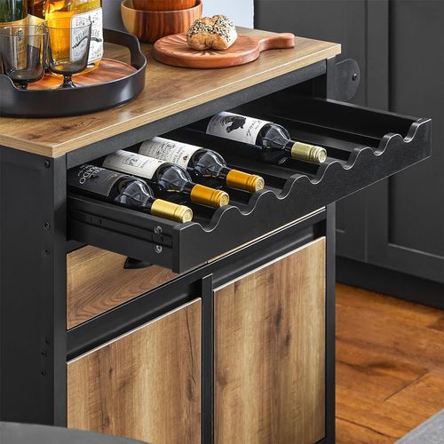 Desserte De Cuisine à Roulettes, 1 Porte-bouteilles, 2 Tiroirs Et 2 Portes, Marron, Fkw122-sch