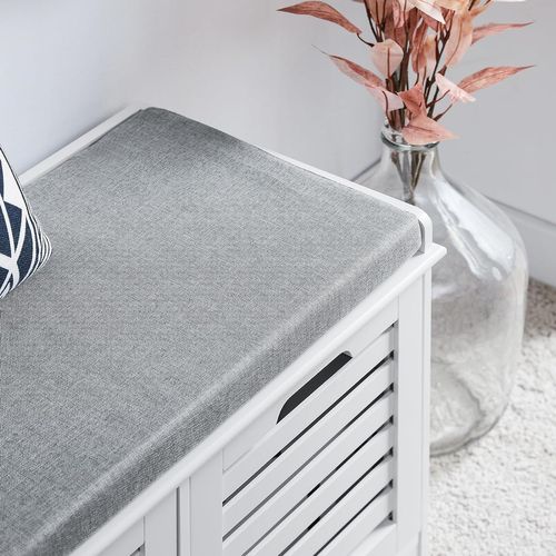 Banc à Chaussures Banc De Rangement à Chaussures, 2 Portes Et 4 Compartiments, Blanc, Fsr23-ii-w