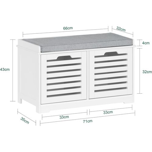 Banc à Chaussures Banc De Rangement à Chaussures, 2 Portes Et 4 Compartiments, Blanc, Fsr23-ii-w