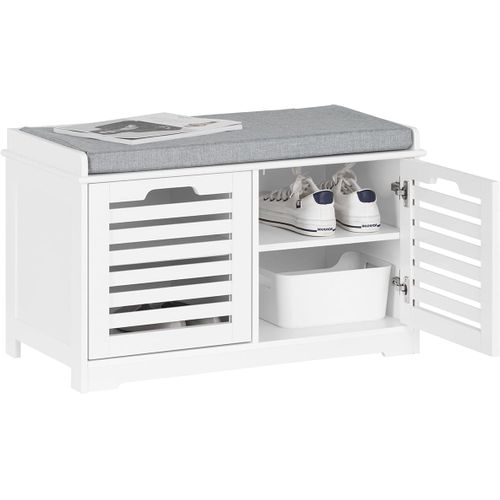 Banc à Chaussures Banc De Rangement à Chaussures, 2 Portes Et 4 Compartiments, Blanc, Fsr23-ii-w