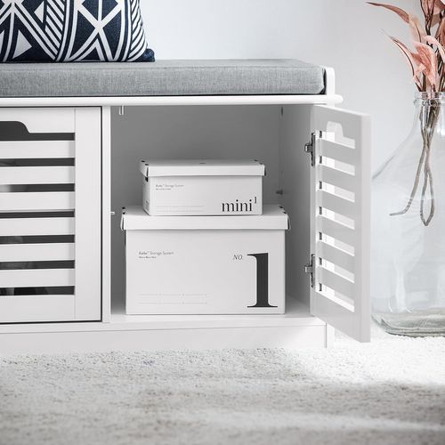 Banc à Chaussures Banc De Rangement à Chaussures, 2 Portes Et 4 Compartiments, Blanc, Fsr23-ii-w