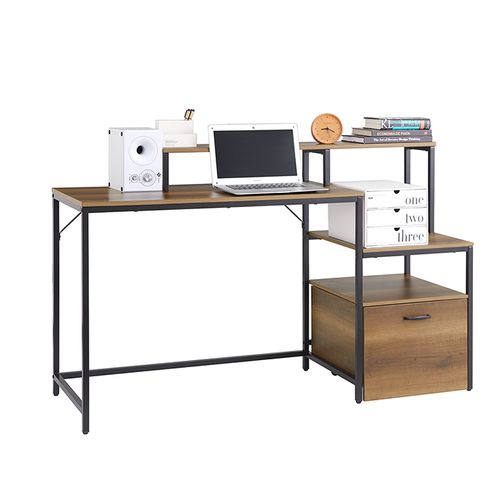 Table De Bureau Avec 3 Étagères, Bureau Informatique, Cadre En Acier 143x90x50cm
