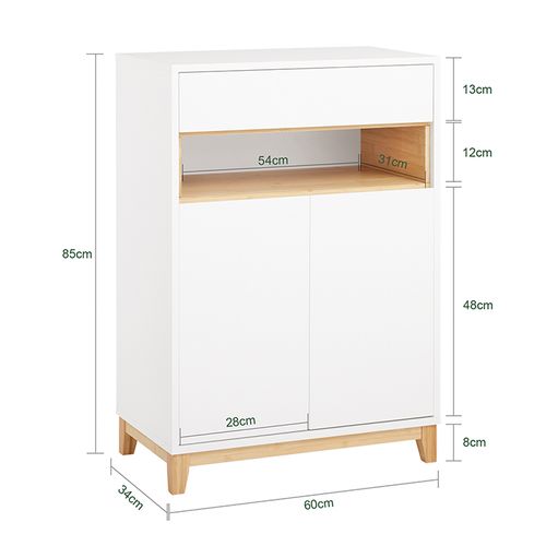 Meuble à Chaussures Et Rangement – 1 Tiroir, 1 Compartiment, 2 Portes, 60x34x85 Cm