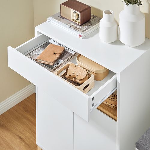 Meuble à Chaussures Et Rangement – 1 Tiroir, 1 Compartiment, 2 Portes, 60x34x85 Cm
