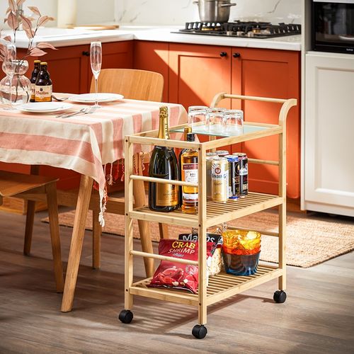 Chariot De Service à Roulettes, Desserte De Cuisine 3 Niveaux, 85x65,5x80 Cm