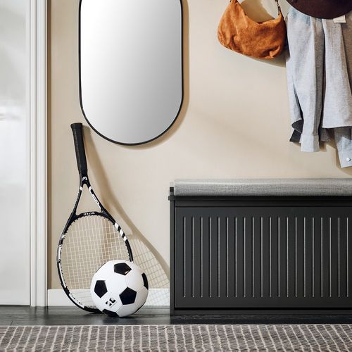 Fsr98-l-sch Banc à Chaussures Avec Assise Rembourrée, Abattant Et Couleur Sable