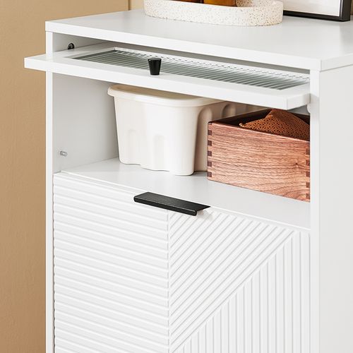 Meuble à Chaussures, Meuble D'entrée Avec 2 Abattants Et 1 Porte En Verre, Blanc, 59x40x115 Cm