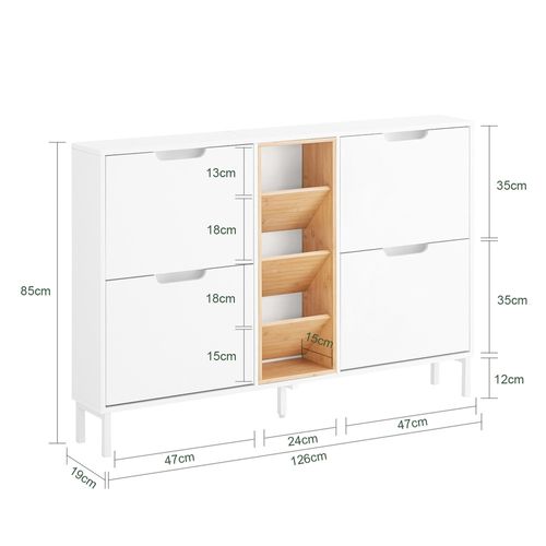 Fsr183-wn Armoire à Chaussures Avec 4 Abattants Et 3 Compartiments, Blanc