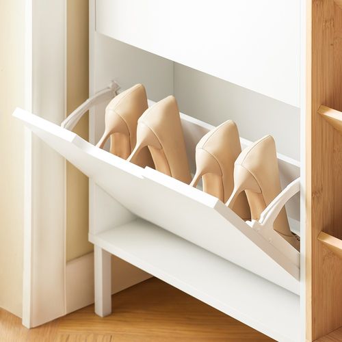 Fsr183-wn Armoire à Chaussures Avec 4 Abattants Et 3 Compartiments, Blanc