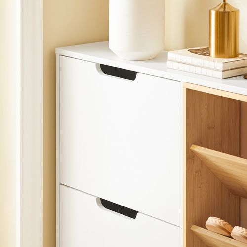 Fsr183-wn Armoire à Chaussures Avec 4 Abattants Et 3 Compartiments, Blanc