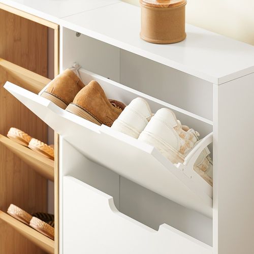 Fsr183-wn Armoire à Chaussures Avec 4 Abattants Et 3 Compartiments, Blanc