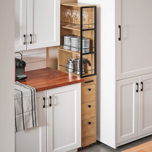 Meuble Colonne à Roulettes – Rangement Étroit 3 Niveaux, 3 Tiroirs, 40x20x169,5 Cm