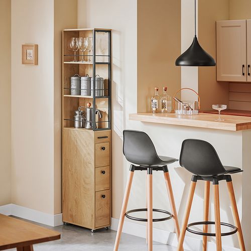 Meuble Colonne à Roulettes – Rangement Étroit 3 Niveaux, 3 Tiroirs, 40x20x169,5 Cm